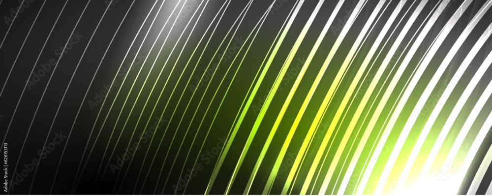 Obraz premium Shiny neon waves, dynamic electric motion, energy or speed concept. Vector illustration for wallpaper, banner, background, leaflet, catalog, cover, flyer