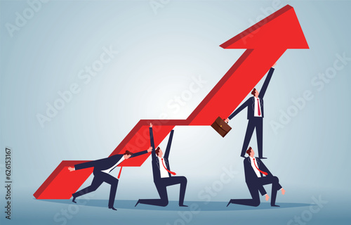 Business enhancement, growth or improvement, career winning industry development team support, team success, business team members working together to support Arrowhead's upward growth