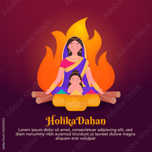 Flat happy holika dahan social media illustration photo