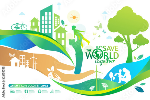 Ecology.Green cities help the world with eco-friendly concept ideas.vector illustration