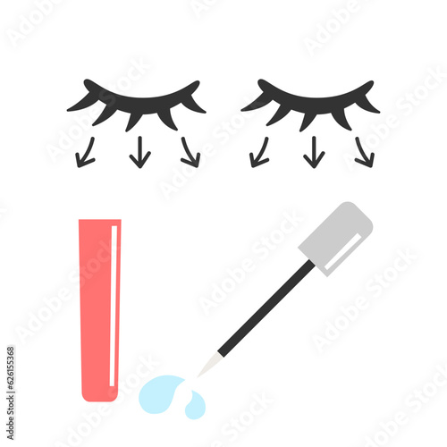 まつ毛美容液でまつ毛が伸びる、まつ育のイメージイラスト。ベクターイラスト。