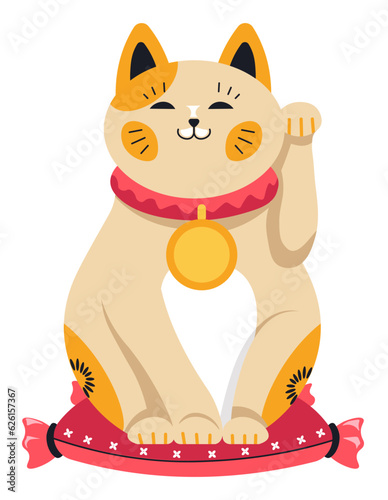 Asian cat symbolizing luck and wealth, maneki neko