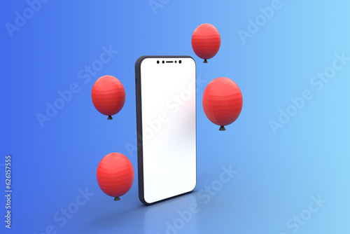 3D SMARTPHONE WITH RED BALLOONS SIDE VIEW