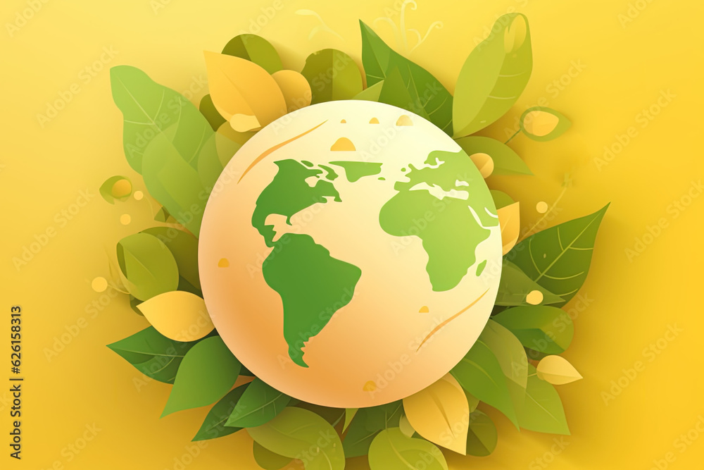 world environment day - green branch and leaves roll around circle globe on dark green background vector design Earth day concept on white background, World environment day. Generative Ai