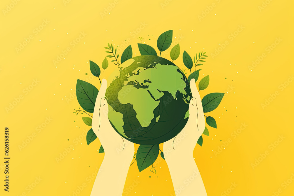 world environment day - green branch and leaves roll around circle ...