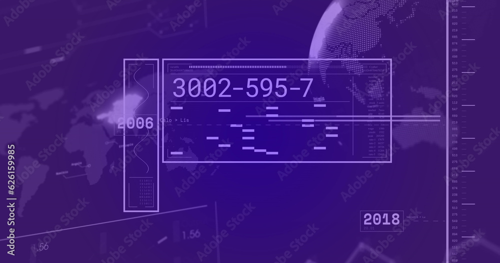 Naklejka premium Composite of numbers and data processing over globe