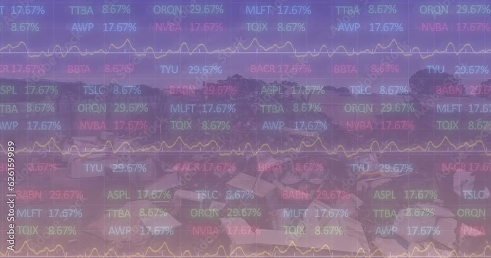 Obraz premium Composite of financial data processing over landscape