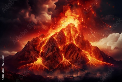 Volcanic Fury The Eruption of a Mighty Volcanic Mountain. Generative AI