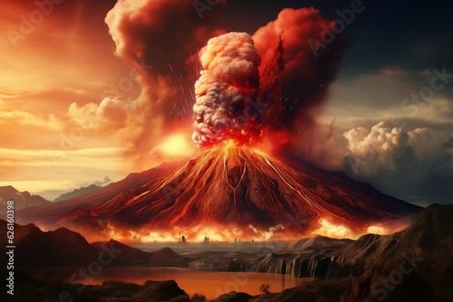 Volcanic Fury The Eruption of a Mighty Volcanic Mountain. Generative AI © AIstudio1