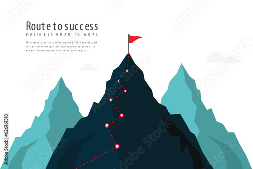 Success route path mountain infographic. business road to goal. vector illustration in flat style modern design. isolated on white background.