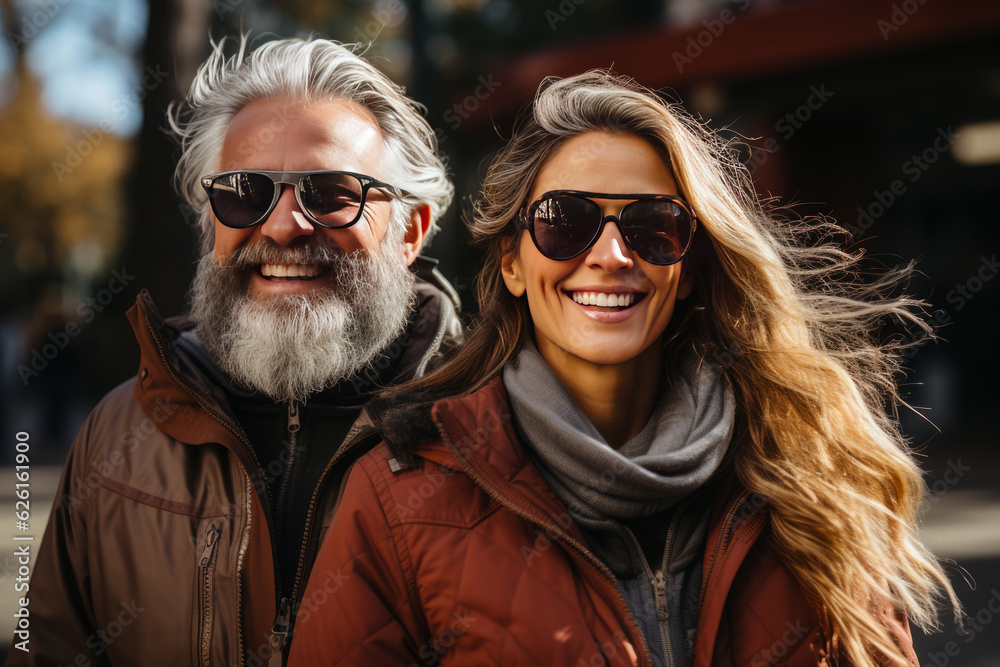 Happy older couple explores nature. AI Generated