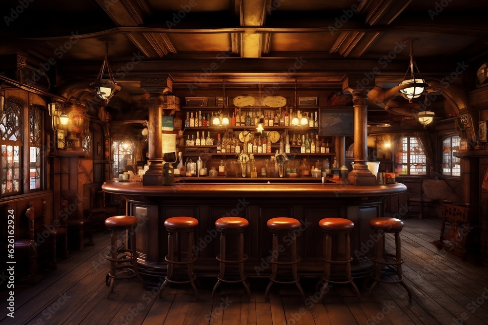 Vintage Bar Scene Traditional or British-style Pub. Generative AI
