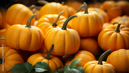 Autumn pumpkin harvest background, halloween, vegetarian and healthy eating concept