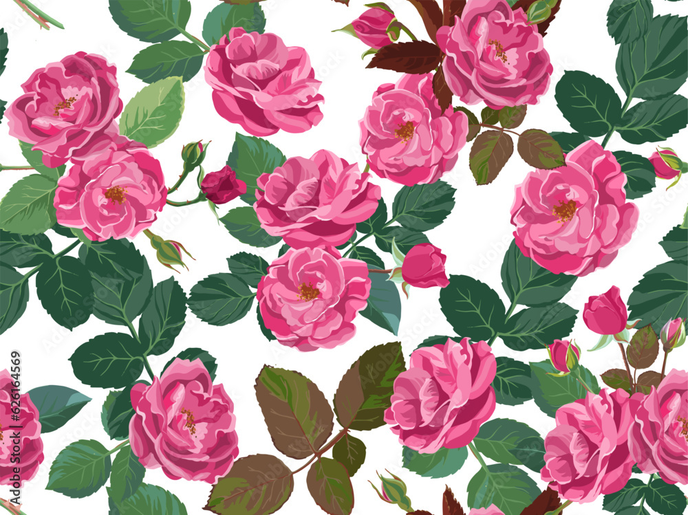 Floral pattern with peonies or roses and foliage Floral pattern with peonies or roses and foliage