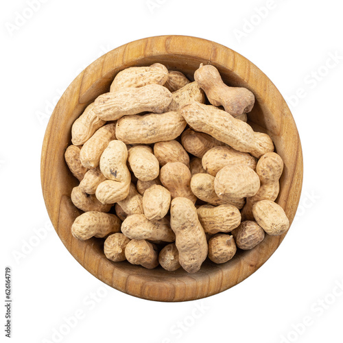 Unshelled peanuts in a bowl isolated on the white background. File contains clipping path.