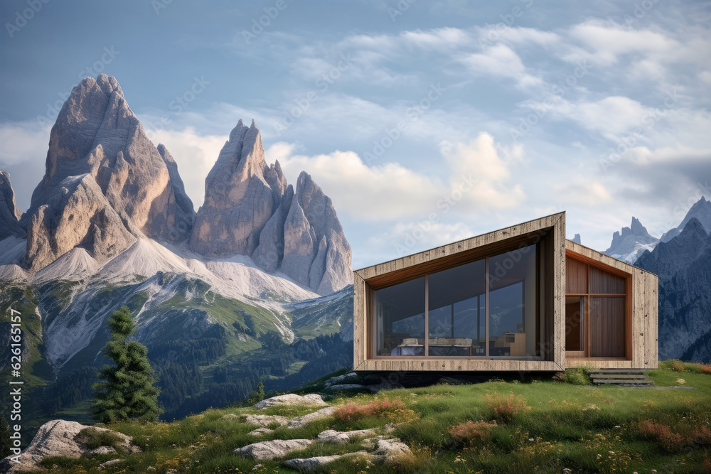 modern style architecture of chic minimalist tiny wooden house. AI Generated modern style architecture of chic minimalist tiny wooden house. AI Generated
