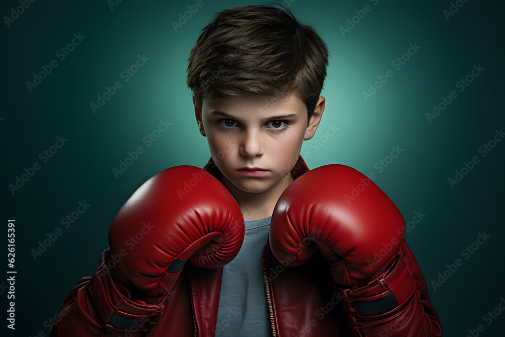 portrait of young boy with boxing gloves