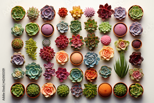 Various succulents with a white background. . AI Generated