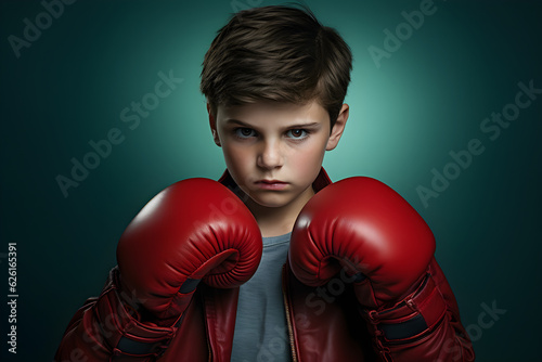 portrait of young boy with boxing gloves © sam