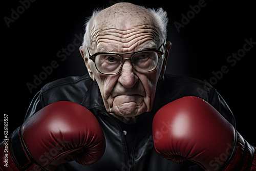 portrait of senior person with boxing gloves © sam