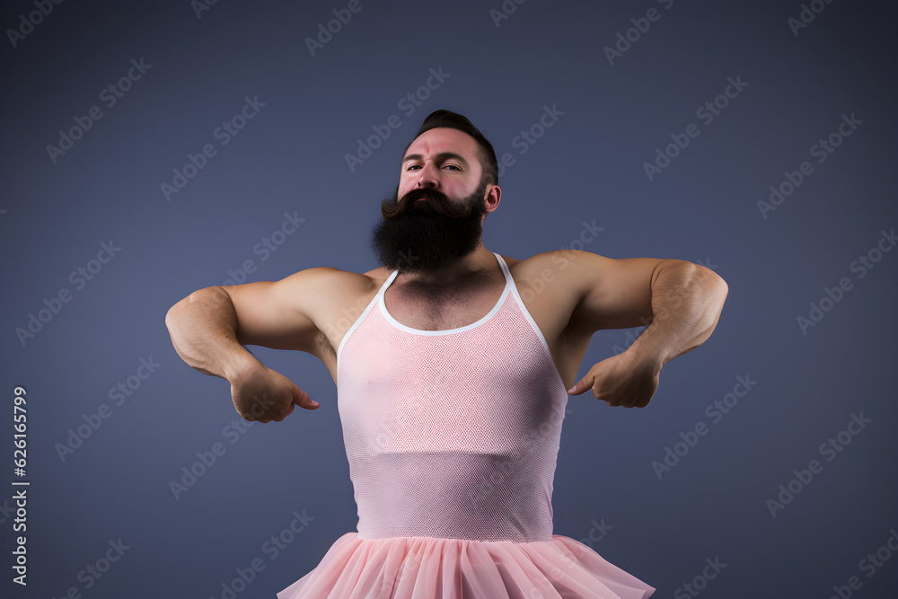 big bearded man wearing ballet outfit