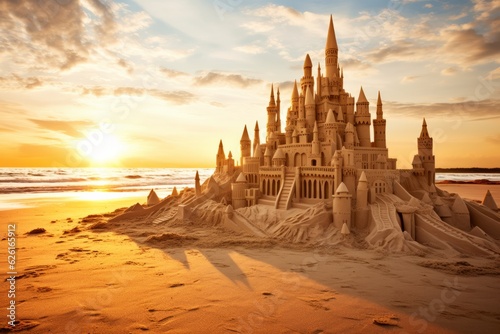 Sandcastles arranged in a grand sand kingdom.