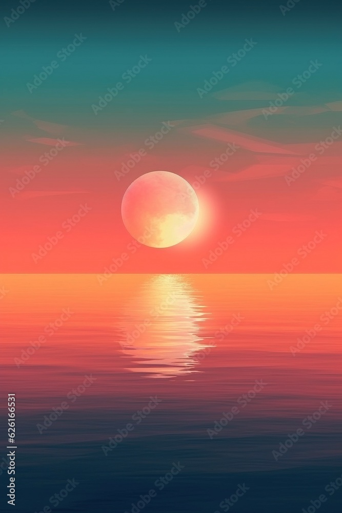 colorful ocean view with sunset and gradient in the sky, vertical, minimalist, AI-generative