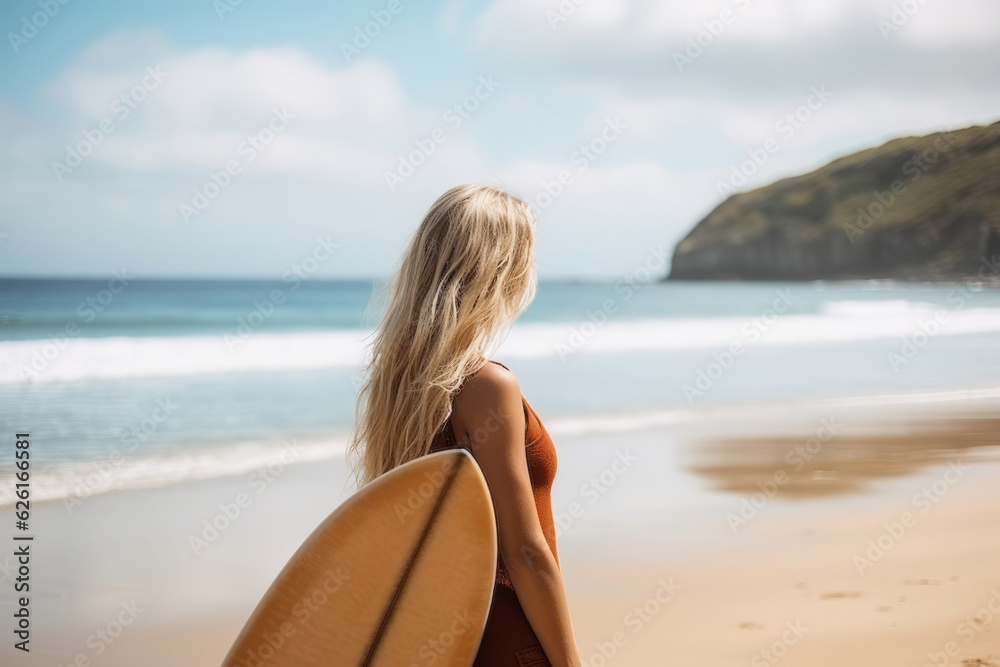Adventurous female surfer having fun at the beach in summer. AI Generated Adventurous female surfer having fun at the beach in summer. AI Generated