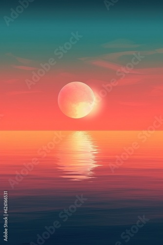 colorful ocean view with sunset and gradient in the sky, vertical, minimalist, AI-generative