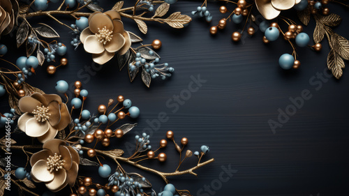 Christmas frame of tree branches. AI Generated © AI_images
