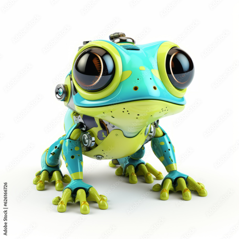 Cute frog robot, robotic animal isolated over white background. AI Generated Cute frog robot, robotic animal isolated over white background. AI Generated