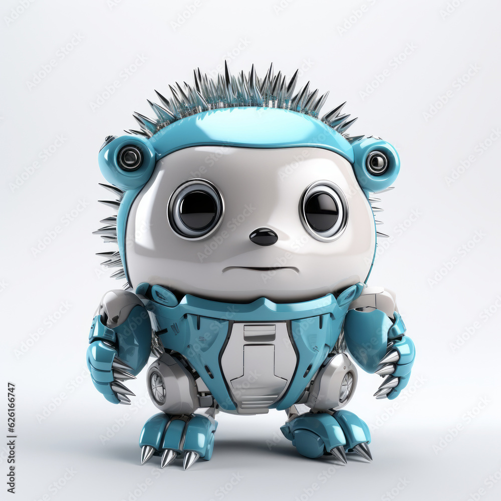 Cute hedgehog robot, robotic animal isolated over white background. AI Generated Cute hedgehog robot, robotic animal isolated over white background. AI Generated