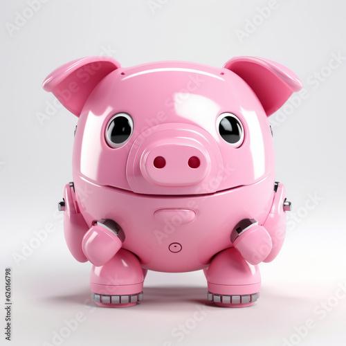 Cute pink pig robot  robotic farm animal isolated over white background. AI Generated