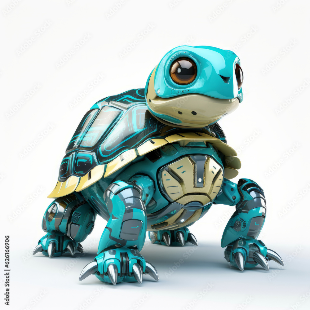 Cute turtle robot, robotic reptile isolated over white background. AI Generated Cute turtle robot, robotic reptile isolated over white background. AI Generated