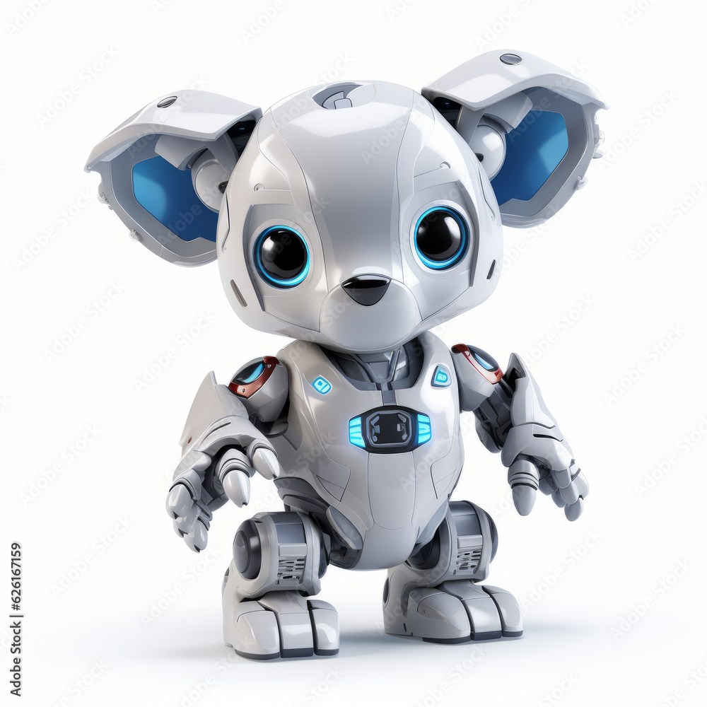 Cute koala robot, robotic animal isolated over white background. AI Generated