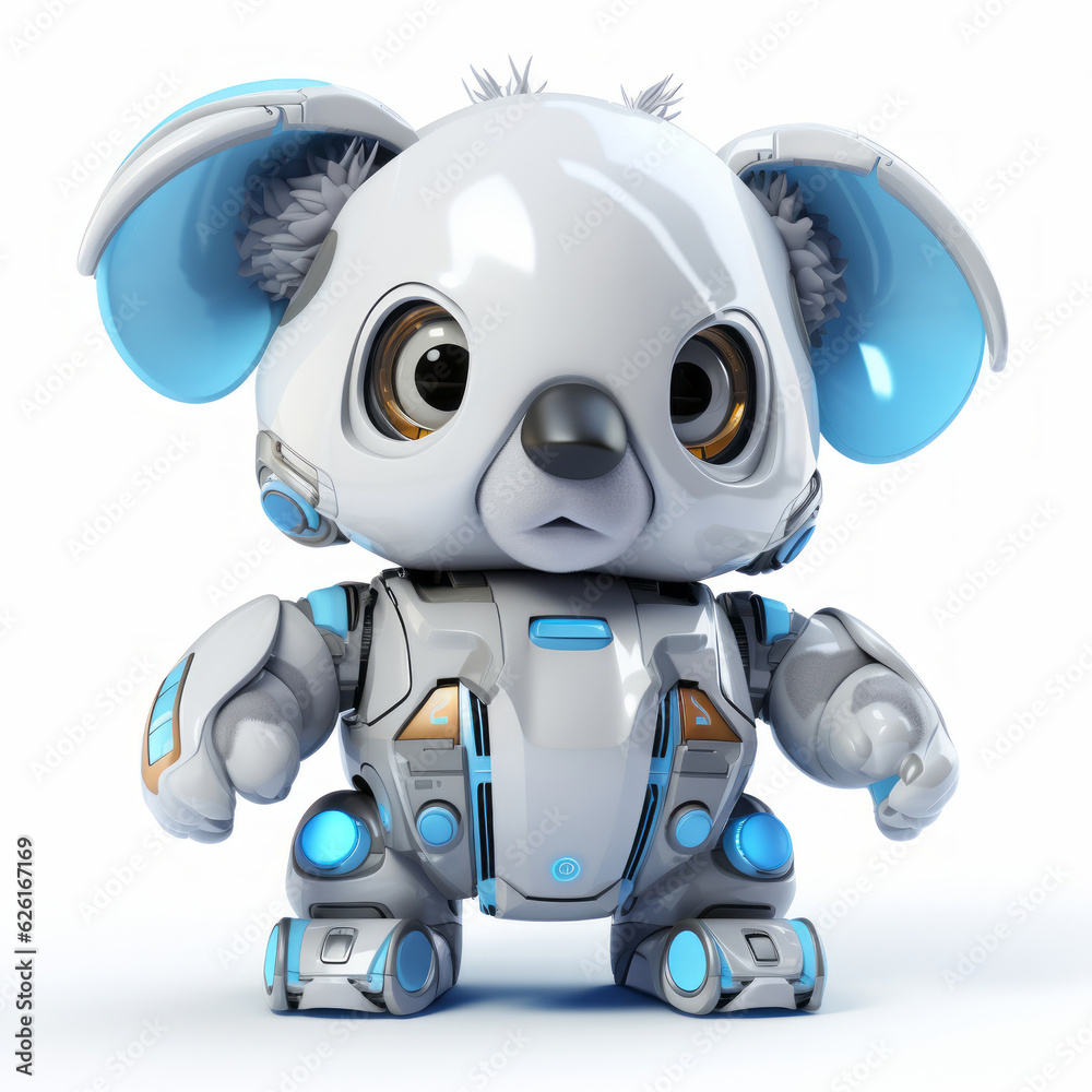 Cute koala robot, robotic animal isolated over white background. AI Generated