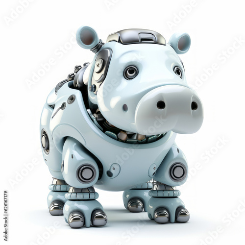 Cute hippopotamus robot  robotic animal isolated over white background. AI Generated