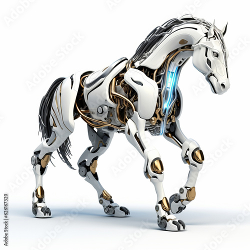 Horse robot robotic animal isolated over white background. AI Generated © AI_images