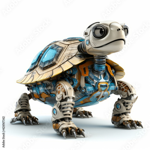 Cute turtle robot, robotic reptile isolated over white background. AI Generated © wolfhound911