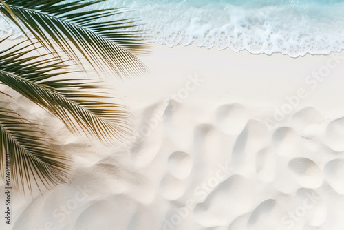Tropical beach background with white sand, palm tree shadows,summer holiday background.AI Generated