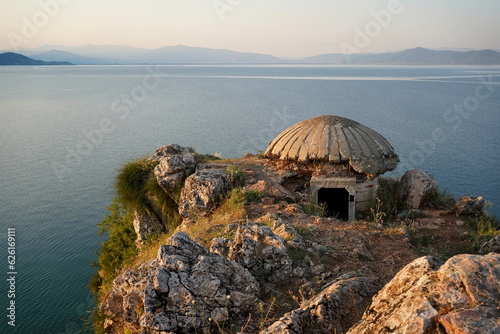 Bunker over lin villag at lake ohrid, Albania. 