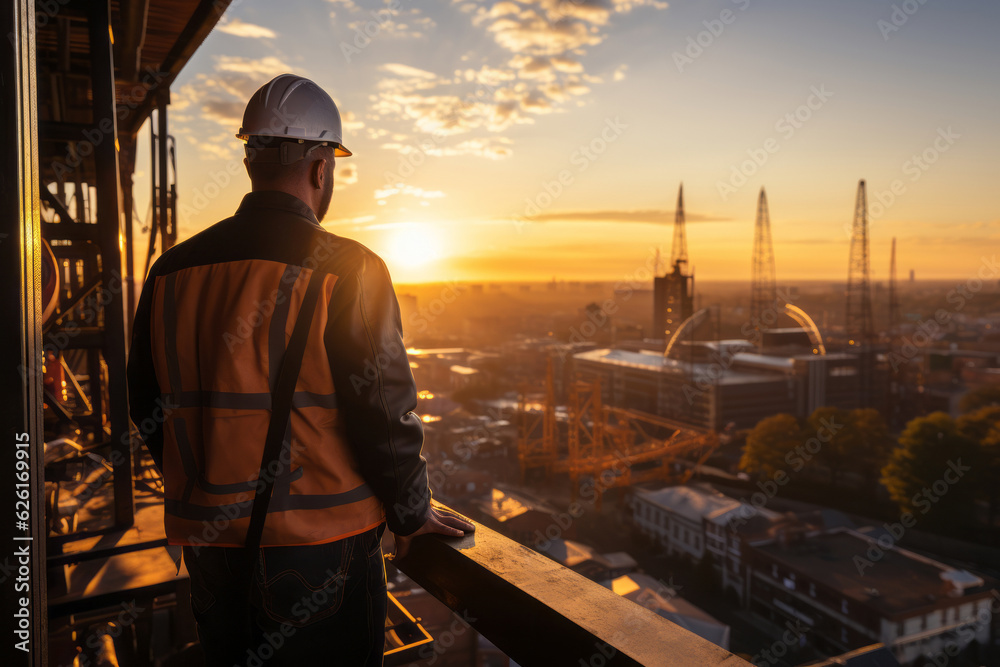 architect or construction worker or civil engineer on construction site with crane. AI Generated architect or construction worker or civil engineer on construction site with crane. AI Generated