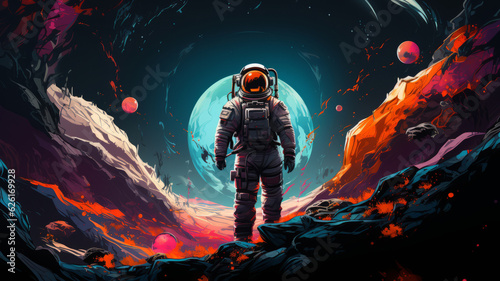 Astronaut explores outer dark space illustration . AI Generated