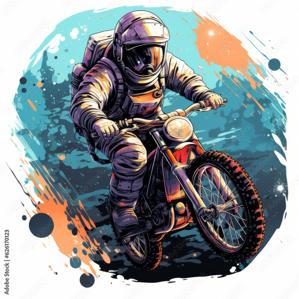 Astronaut riding bmx illustration artwork with moon. AI Generated Astronaut riding bmx illustration artwork with moon. AI Generated
