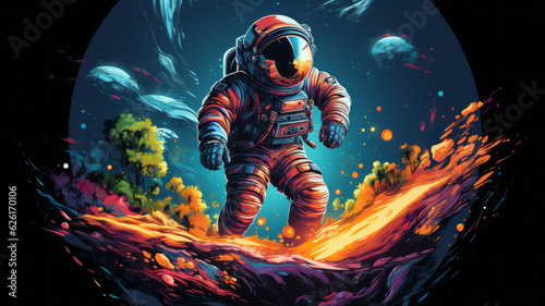 Astronaut explores outer dark space illustration . AI Generated © wolfhound911