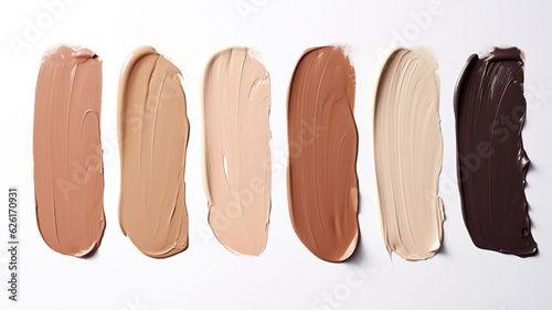 Makeup foundation smears gradient of different skin tones. AI Generated