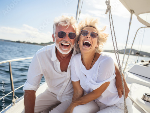 A happy couple on yacht. AI Generated