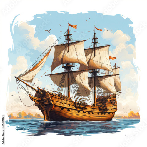 Pilgrim ship. Mayflower. Thanks giving day. Illustration. AI Generated photo