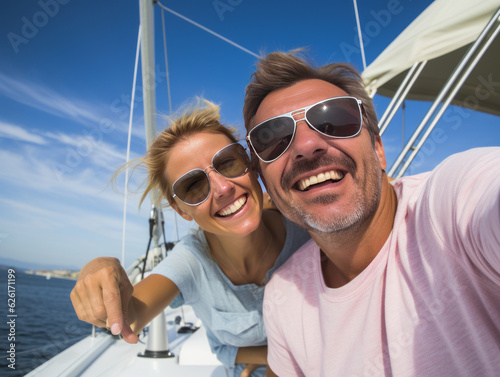A happy couple on yacht. AI Generated © AI_images