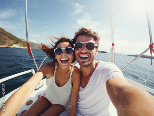 A happy couple on yacht. AI Generated © wolfhound911